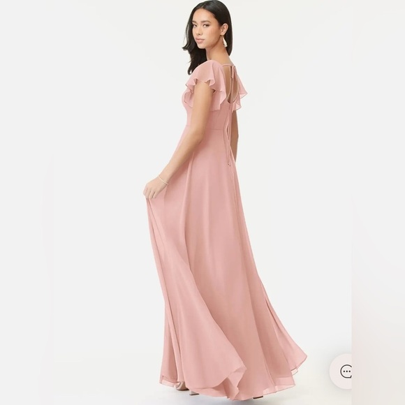 Azazie Bondi Pink Maxi Gown Rosette A-Line Ruffled Chiffon Dress size A6 - Picture 3 of 16